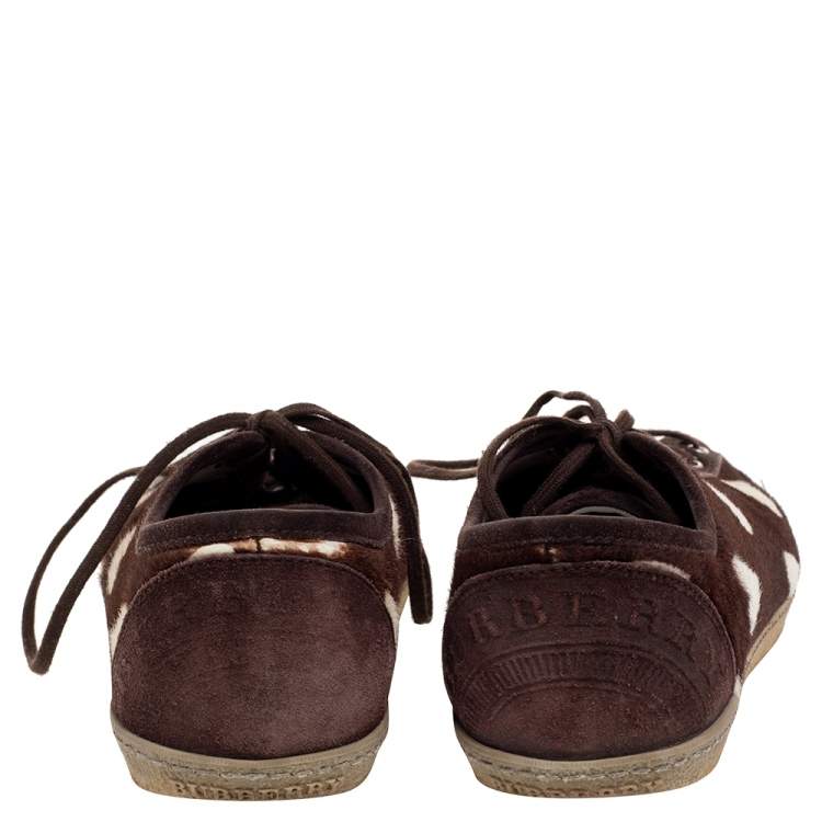 Pre Owned Burberry Brown Suede Heart Low Top Sneakers Size 38