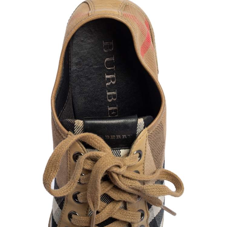 Pre Owned Burberry Beige Nova Check Canvas and Leather Cap Toe Sneakers Size 39