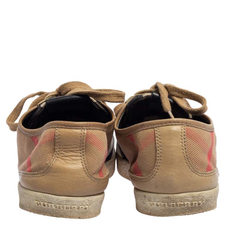 Pre Owned Burberry Beige Nova Check Canvas and Leather Cap Toe Sneakers Size 39