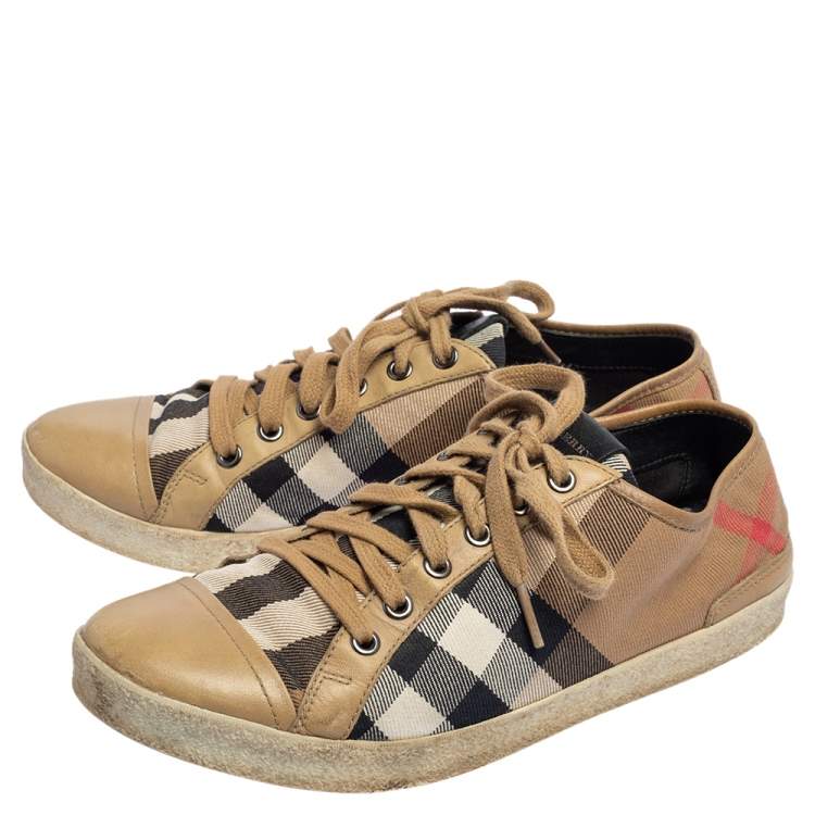 Pre Owned Burberry Beige Nova Check Canvas and Leather Cap Toe Sneakers Size 39