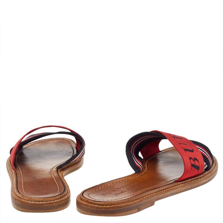 Pre Owned Burberry Red /Black Canvas Foley Slide Sandals Size 39.5