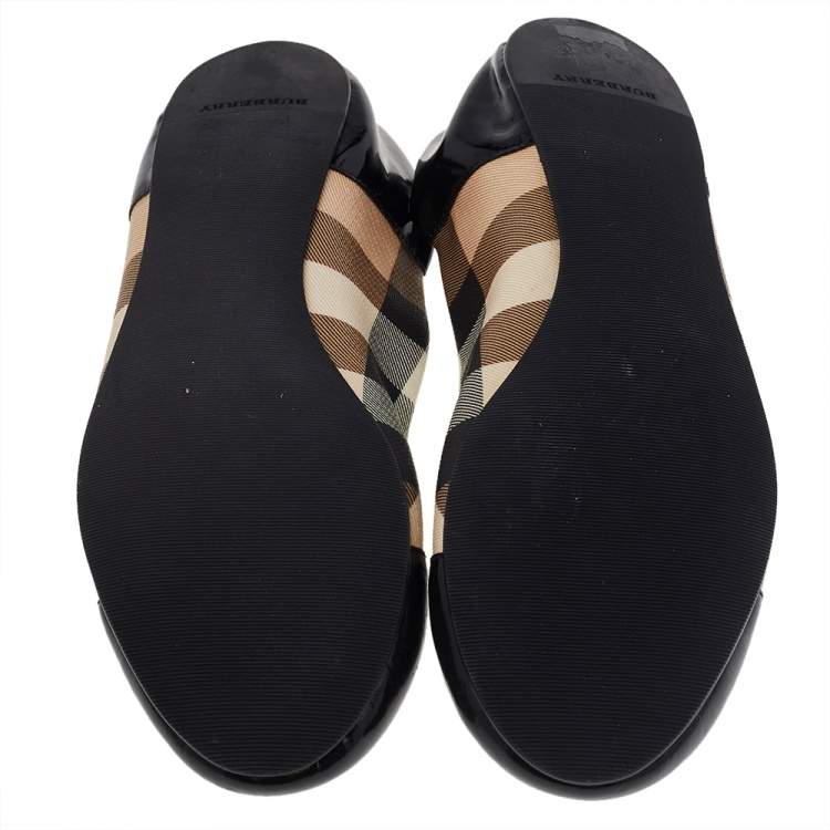 Pre Owned Burberry Beige/Black Coated Canvas And Leather Ballet Flats Size 38