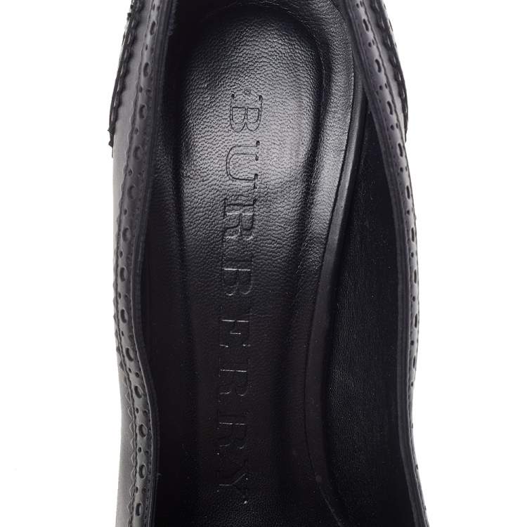 Pre Owned Burberry Black Leather Brogue Peep Toe Pumps Size 41