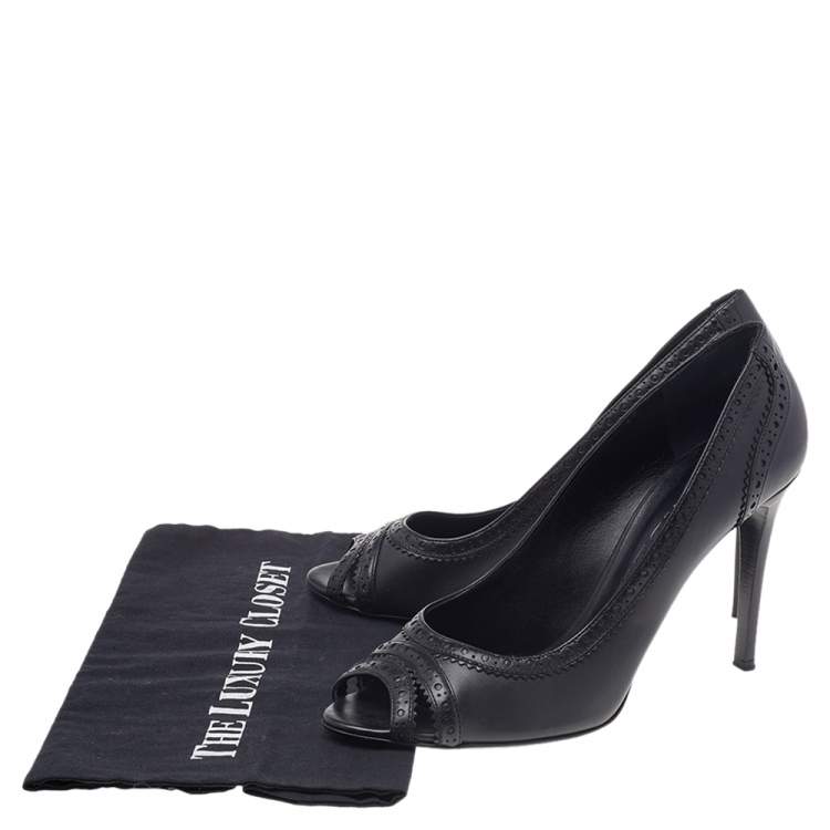 Pre Owned Burberry Black Leather Brogue Peep Toe Pumps Size 41