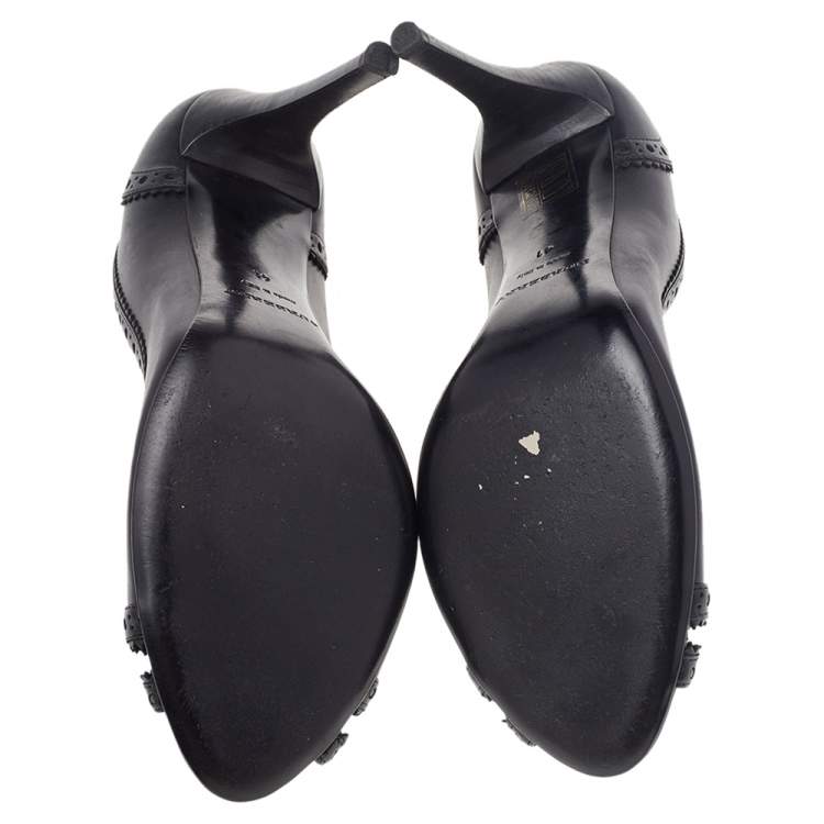 Pre Owned Burberry Black Leather Brogue Peep Toe Pumps Size 41