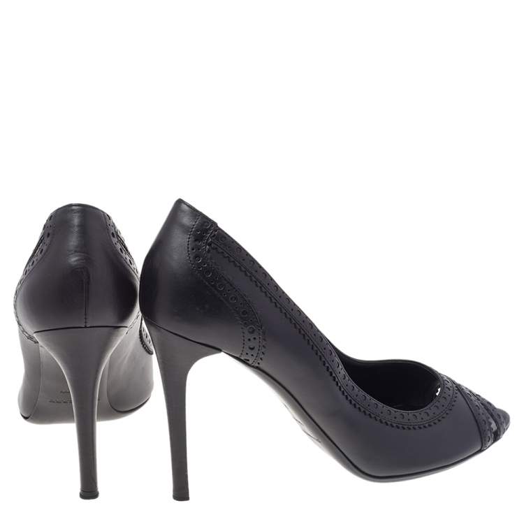 Pre Owned Burberry Black Leather Brogue Peep Toe Pumps Size 41