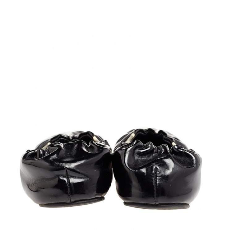 Pre Owned Burberry Black Patent Leather And Nova Check Coated Canvas Scrunch Ballet Flats Size 36