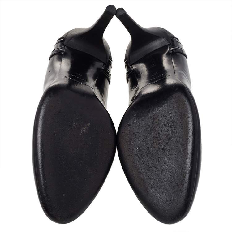 Pre Owned Burberry Black Patent Leather And Coated Canvas Pumps Size 37