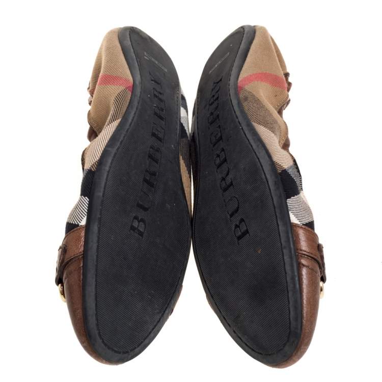 Pre Owned Burberry Brown House Check Canvas And Leather Shipley Ballet Flats Size 40