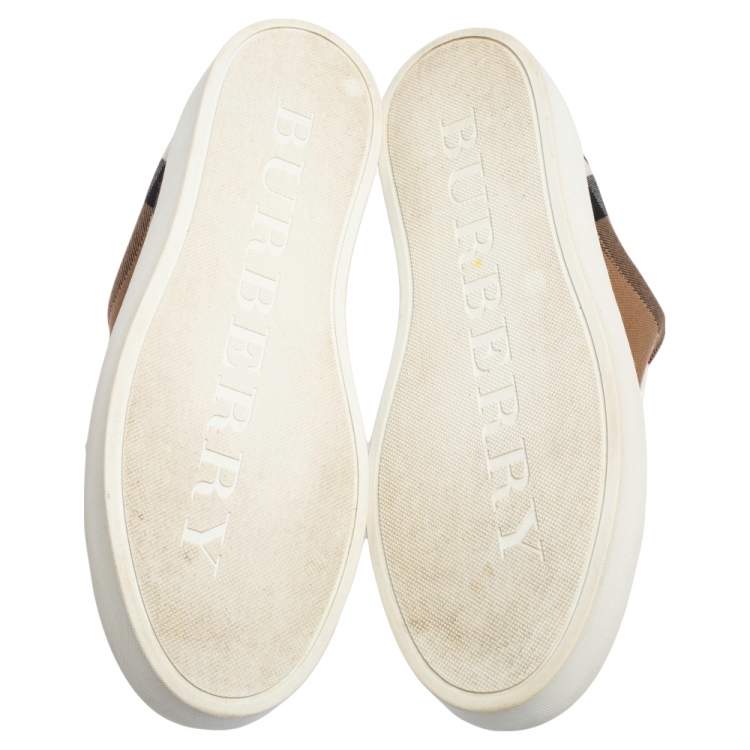 Pre Owned Burberry Beige Nova Canvas And Leather Low Top Sneakers Size 40.5
