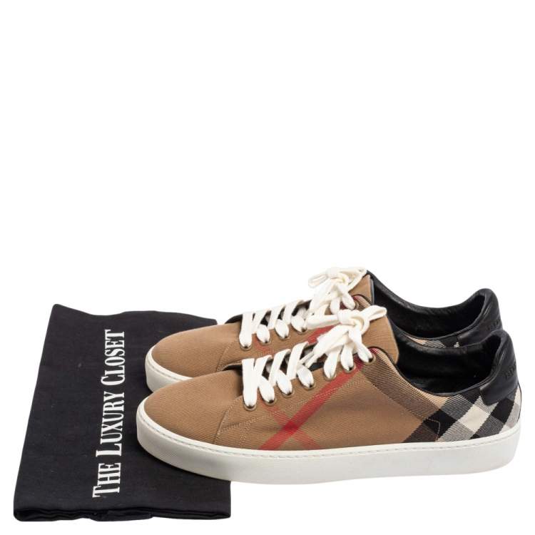 Pre Owned Burberry Beige Nova Canvas And Leather Low Top Sneakers Size 40.5