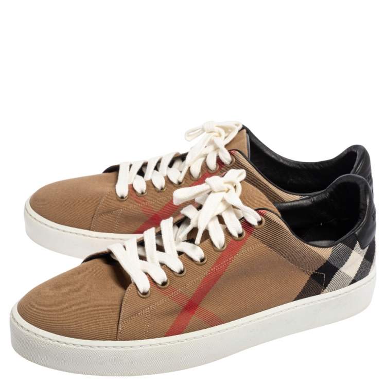 Pre Owned Burberry Beige Nova Canvas And Leather Low Top Sneakers Size 40.5