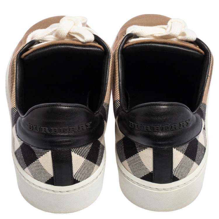 Pre Owned Burberry Beige Nova Canvas And Leather Low Top Sneakers Size 40.5