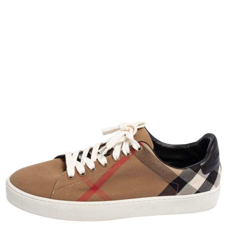 Pre Owned Burberry Beige Nova Canvas And Leather Low Top Sneakers Size 40.5