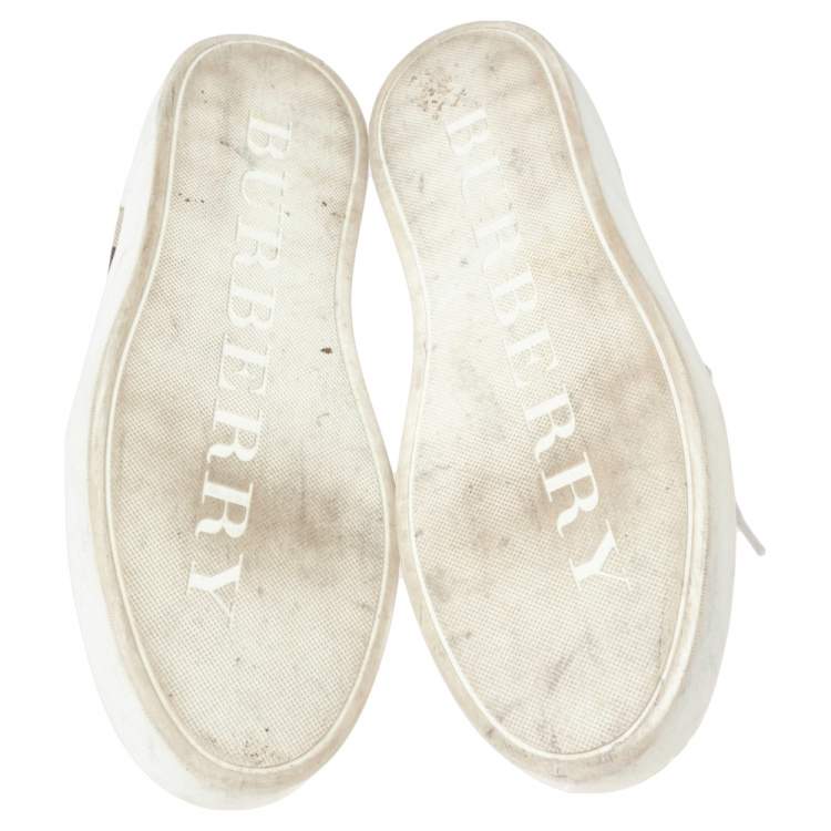 Pre Owned Burberry White  Leather And House Check Canvas Low Top Sneakers Size 39