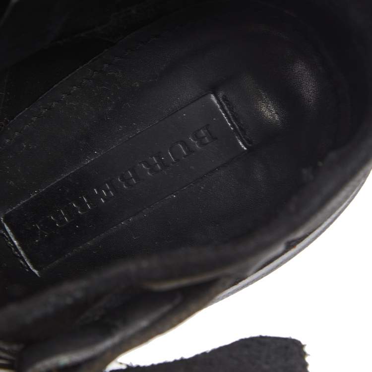 Pre Owned Burberry Black Leather and Suede Buckle Detail Ankle Boots Size 38