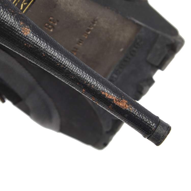 Pre Owned Burberry Black Leather and Suede Buckle Detail Ankle Boots Size 38