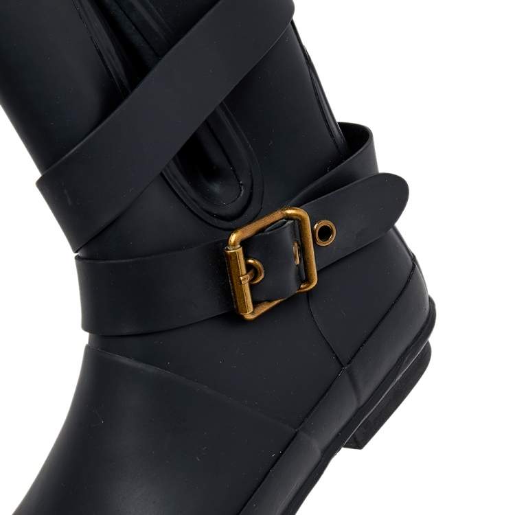 Pre Owned Burberry Black Rubber Buckle Detail Rain Boots Size 38