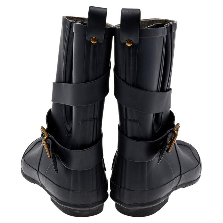 Pre Owned Burberry Black Rubber Buckle Detail Rain Boots Size 38