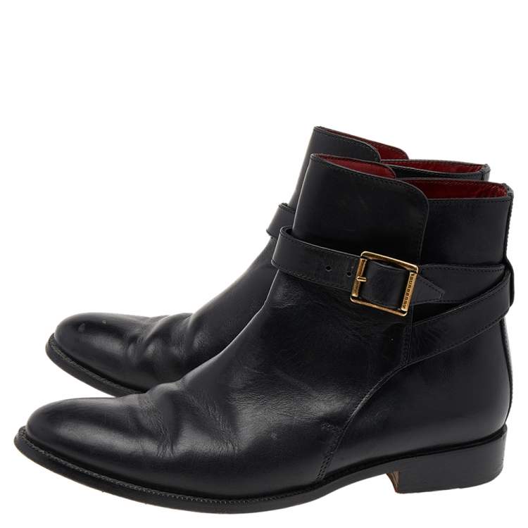 مملوكة مسبقًا Burberry Black Leather Buckle Ankle Boots Size 38