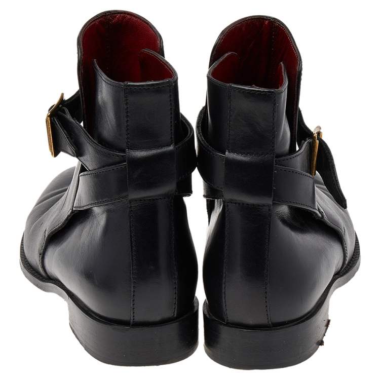 مملوكة مسبقًا Burberry Black Leather Buckle Ankle Boots Size 38