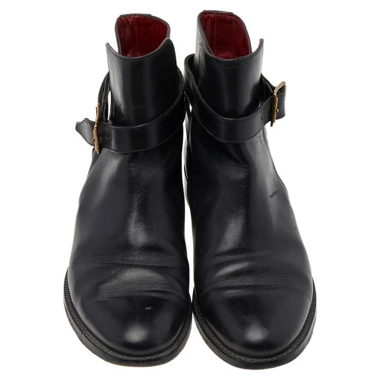 مملوكة مسبقًا Burberry Black Leather Buckle Ankle Boots Size 38