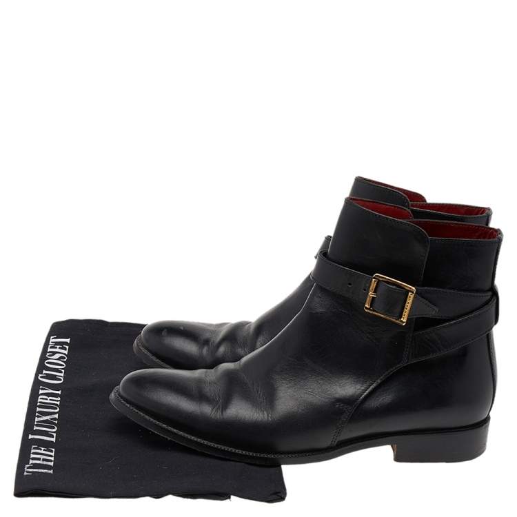 مملوكة مسبقًا Burberry Black Leather Buckle Ankle Boots Size 38