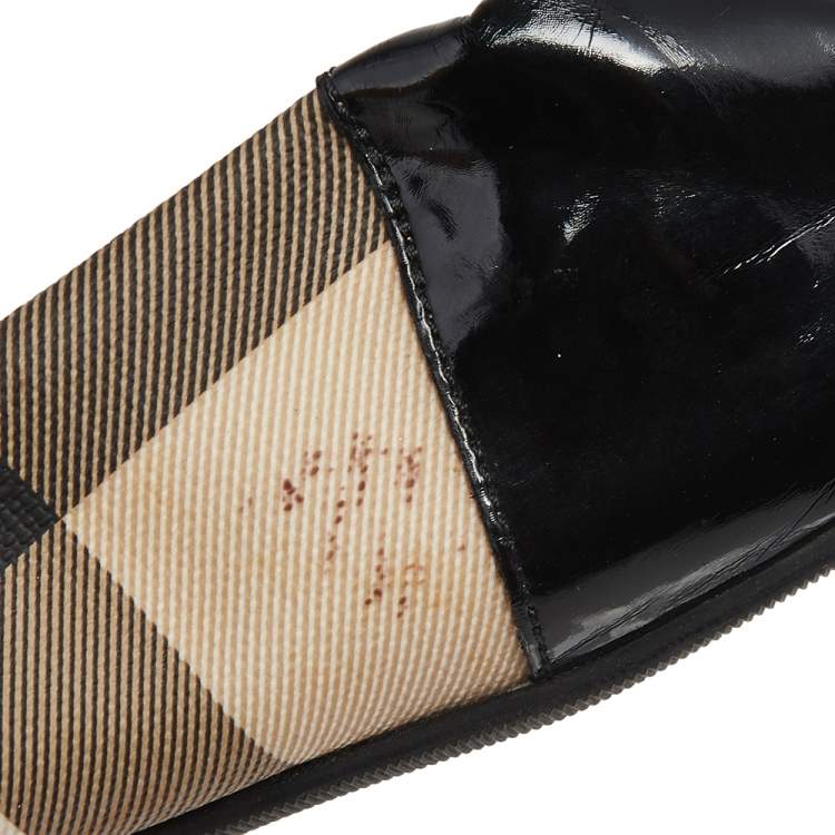 Pre Owned Burberry Beige/Black Nova Check Canvas And Patent Leather Scrunch Ballet Flats Size 40