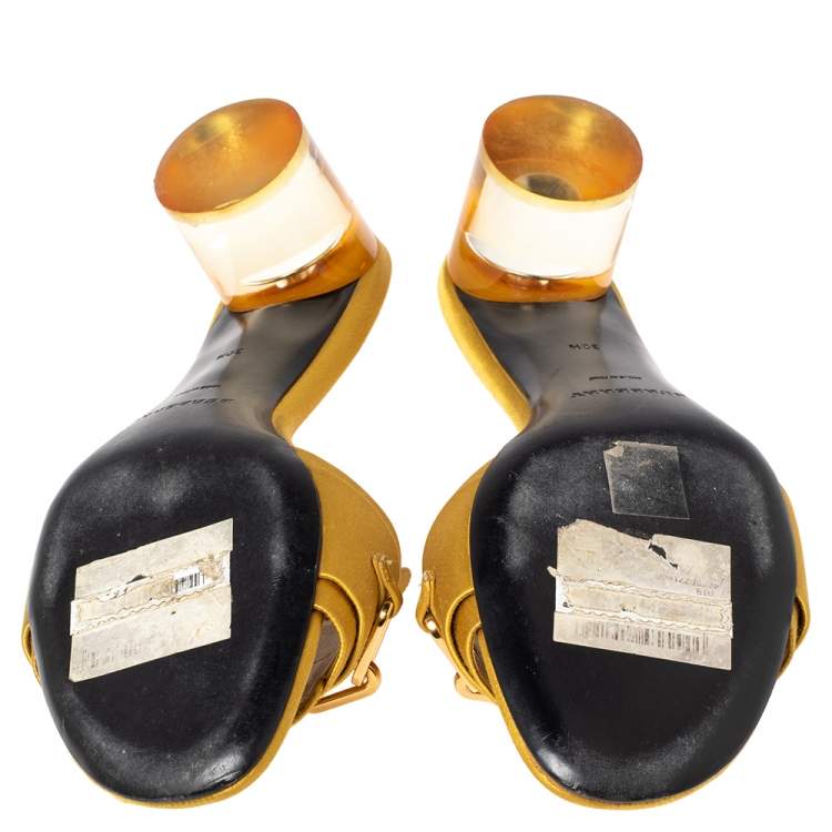Pre Owned Burberry Mustard Yellow Satin Chain Link Accent Slide Sandals Size 38.5