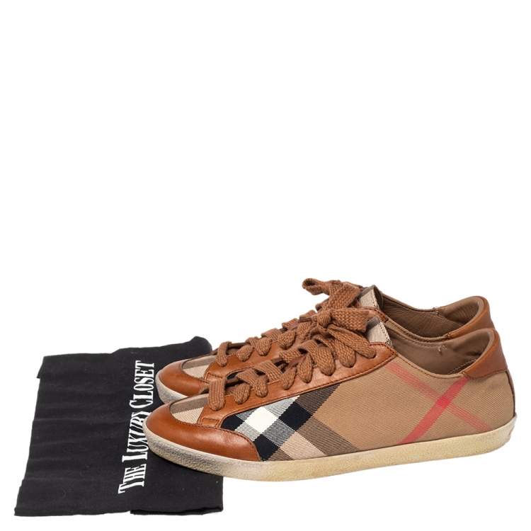 Pre Owned Burberry Brown Nova Check Canvas And Leather Low Top Sneakers Size 39