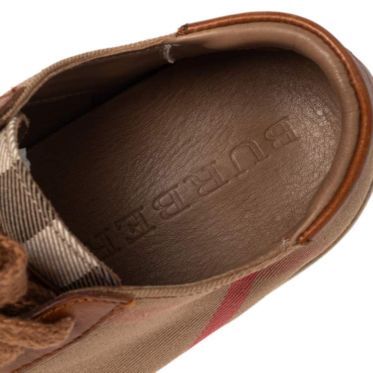 Pre Owned Burberry Brown Nova Check Canvas And Leather Low Top Sneakers Size 39