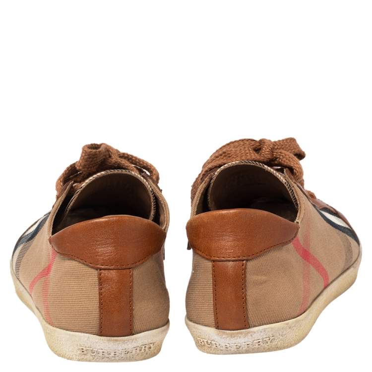 Pre Owned Burberry Brown Nova Check Canvas And Leather Low Top Sneakers Size 39