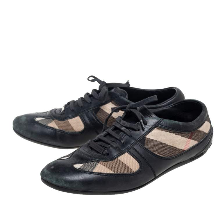 Pre Owned Burberry Beige/Black Nova Check Canvas And Leather Cap Toe Low Top Sneakers Size 39