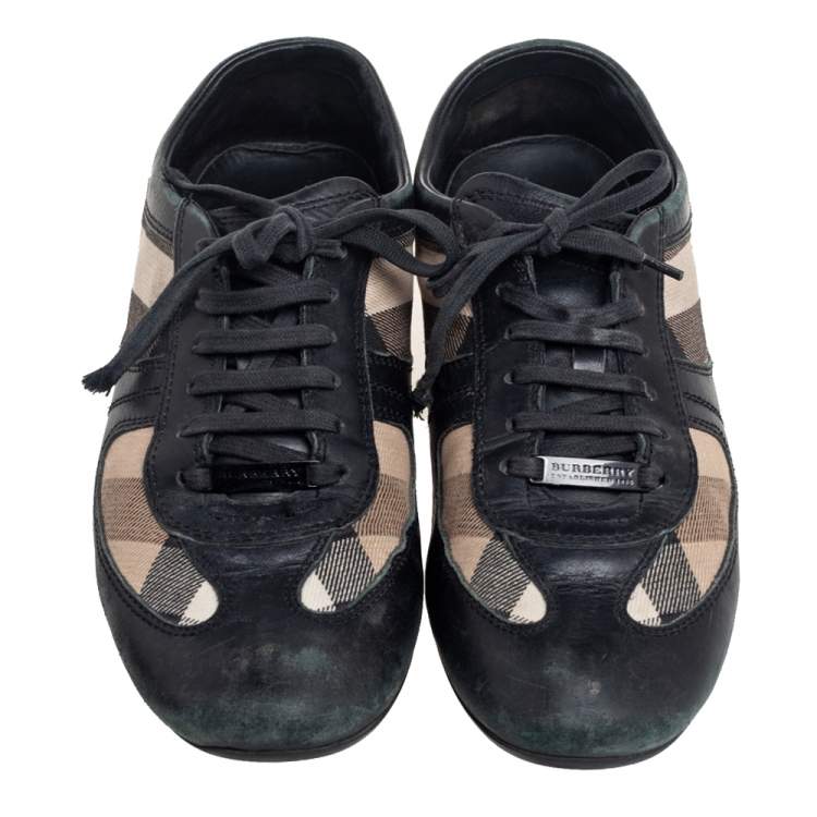 Pre Owned Burberry Beige/Black Nova Check Canvas And Leather Cap Toe Low Top Sneakers Size 39