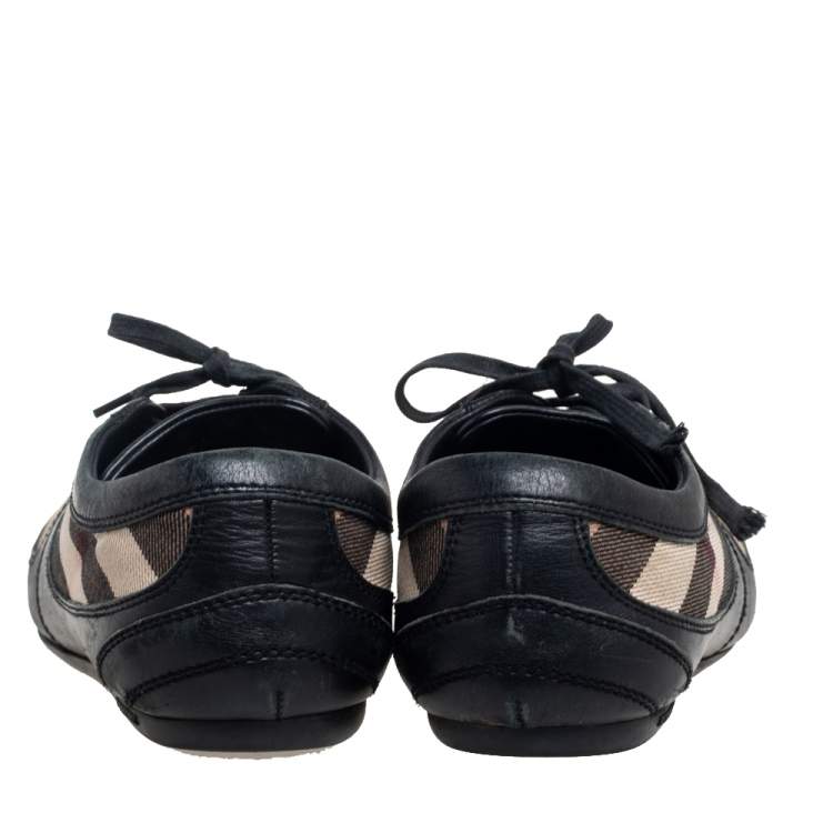 Pre Owned Burberry Beige/Black Nova Check Canvas And Leather Cap Toe Low Top Sneakers Size 39