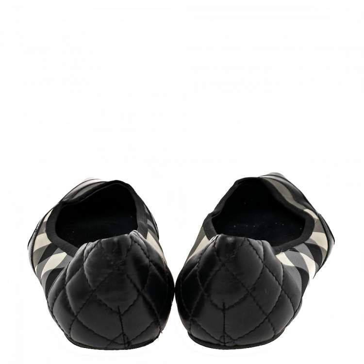 Pre Owned Burberry Black Leather and Novacheck Fabric Pointed Toe Ballet Flats Size 39