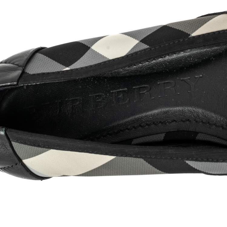 Pre Owned Burberry Black Leather and Novacheck Fabric Pointed Toe Ballet Flats Size 39