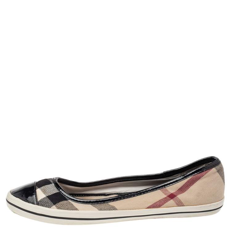 Pre Owned Burberry Multicolor Nova Check Canvas And Patent Leather Cap Toe Ballet Flats Size 39