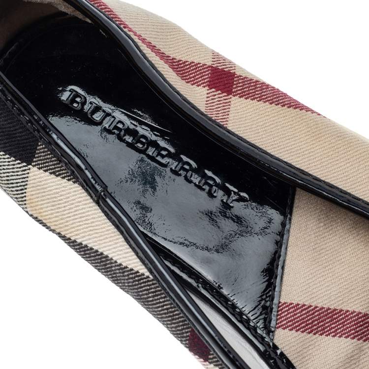 Pre Owned Burberry Multicolor Nova Check Canvas And Patent Leather Cap Toe Ballet Flats Size 39