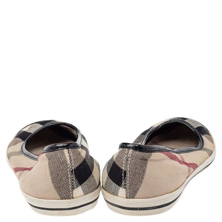 Pre Owned Burberry Multicolor Nova Check Canvas And Patent Leather Cap Toe Ballet Flats Size 39