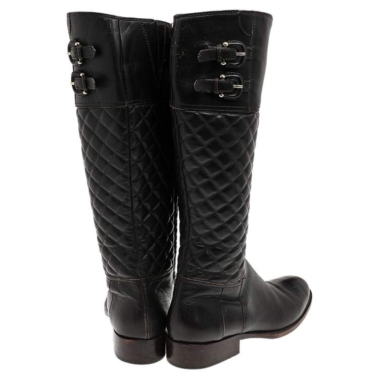 Pre Owned Burberry Brown Quilted Leather Mid Calf Boots Size 38