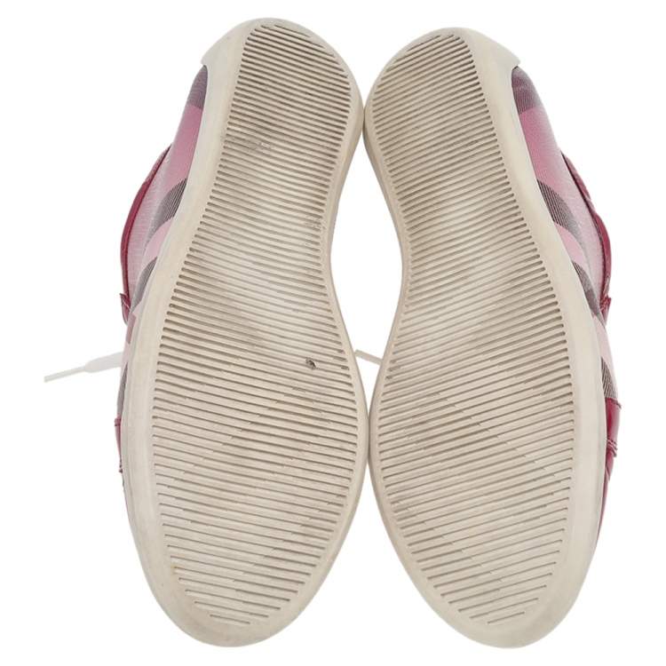 Pre Owned Burberry Pink Nova Check PVC And Patent Leather Low Top Sneakers Size 37