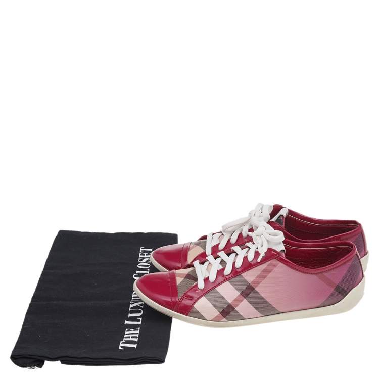 Pre Owned Burberry Pink Nova Check PVC And Patent Leather Low Top Sneakers Size 37