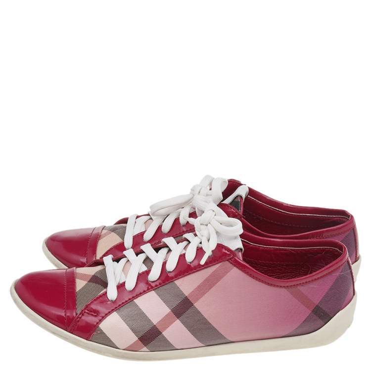 Pre Owned Burberry Pink Nova Check PVC And Patent Leather Low Top Sneakers Size 37