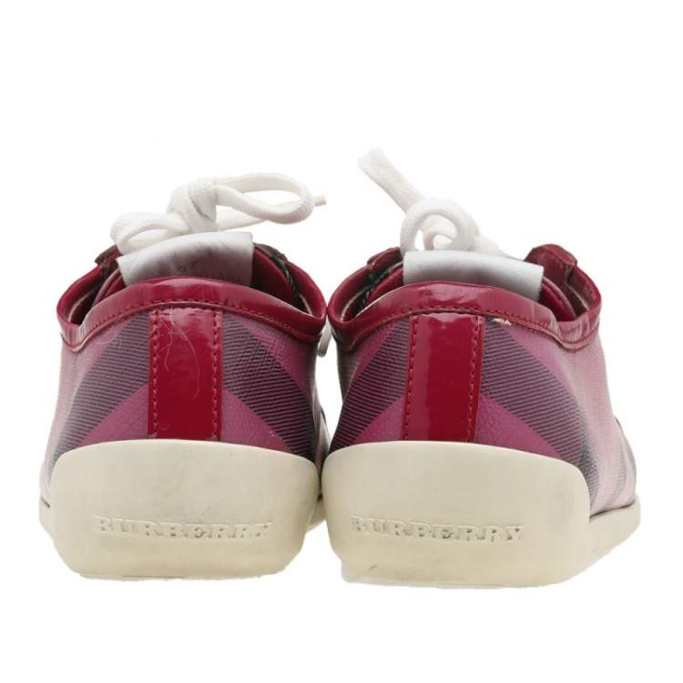 Pre Owned Burberry Pink Nova Check PVC And Patent Leather Low Top Sneakers Size 37