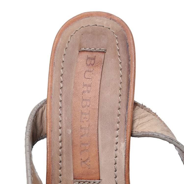 Pre Owned Burberry Brown Leather And Canvas Espadrille Ankle Wrap Wedge Platform Sandals Size 38