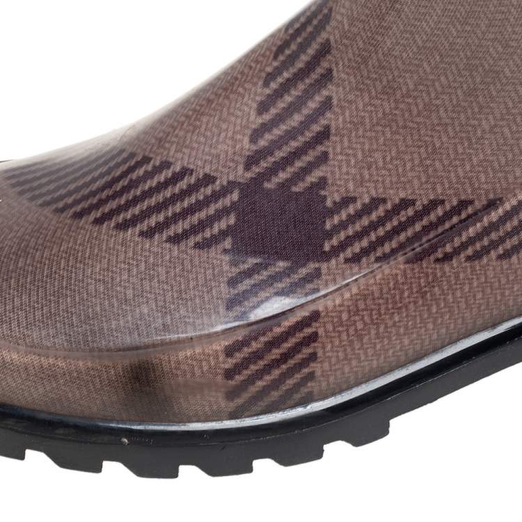 Pre Owned Burberry Grey/Brown Rubber Rain Boots Size 38