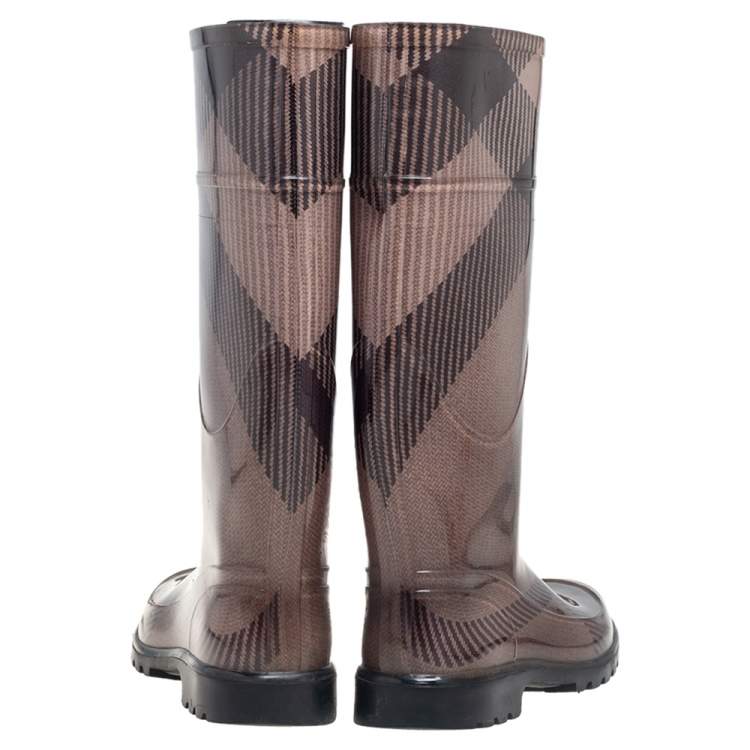Pre Owned Burberry Grey/Brown Rubber Rain Boots Size 38