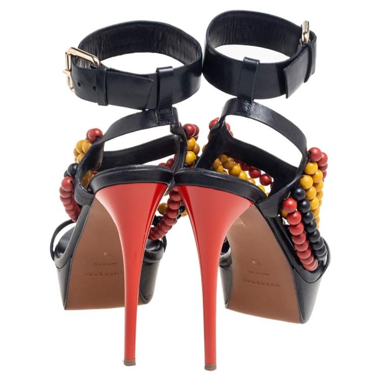 Pre Owned Burberry Prorsum Black T Strap Beaded Platform Sandals Size 39