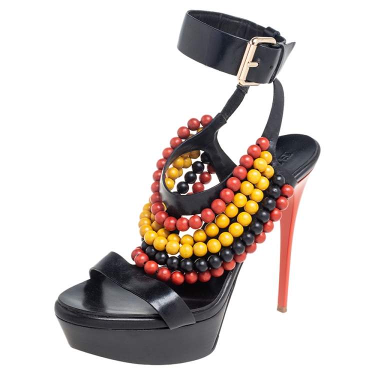 Pre Owned Burberry Prorsum Black T Strap Beaded Platform Sandals Size 39